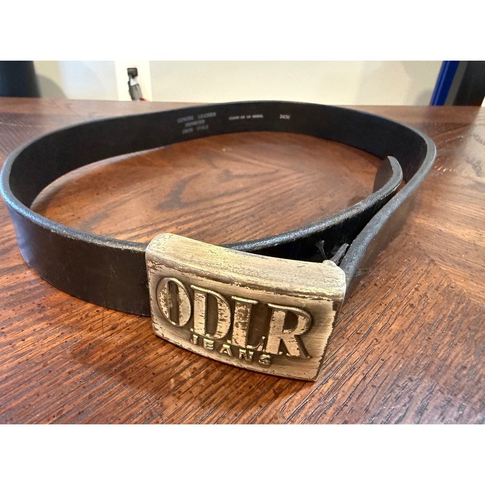 y2k Oscar de la Renta Genuine Leather Belt with Large ODLR Jeans Buckle 34/36